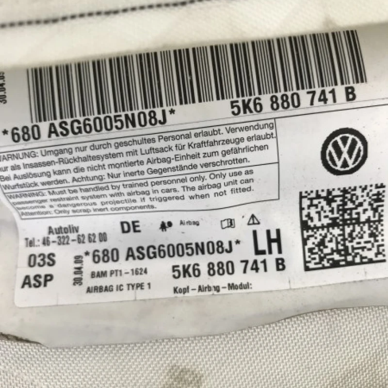 Airbag cortina stanga / Volkswagen Golf MK6 2010 / Interior